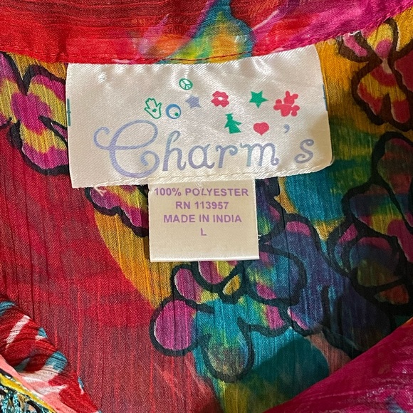 VINTAGE CHARMS Womens Pink Blue Floral Print Embroidered Tunic Size Medium - Picture 11 of 11